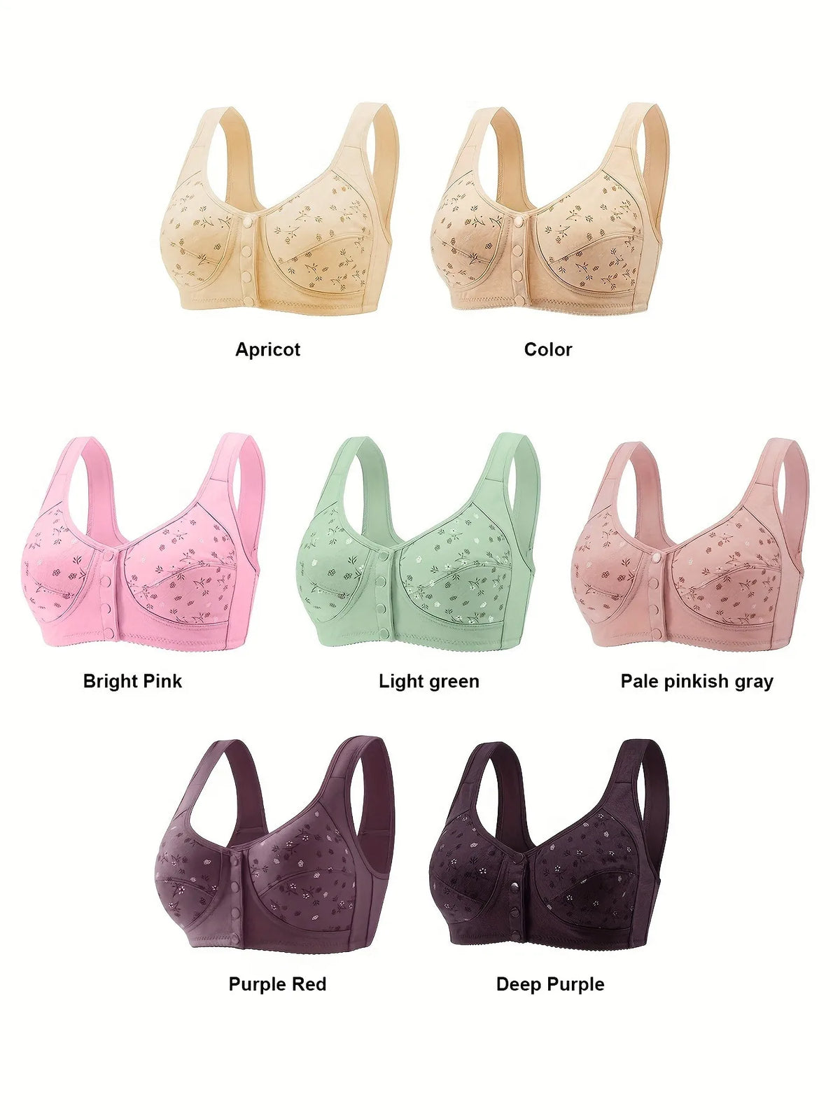 Elegant Front Buckle Floral Bra for Women – 7-Piece Set,Pressurized Support, Adjustable,Breathable, Ideal for Breastfeeding