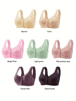 Elegant Front Buckle Floral Bra for Women – 7-Piece Set,Pressurized Support, Adjustable,Breathable, Ideal for Breastfeeding