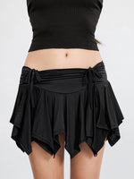 Women Solid Color Gothic Punk Irregular Skirts Summer Fashion Drawstring Tie-Up Ruched Ruffles Mini SkirtBlack/White