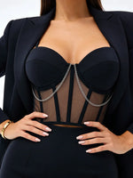 Women's commuting outerwear chain vest with waist-cinching, bustier, underwire, fishbone, slimming waist belt, fashionable outfi