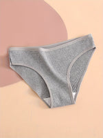 5pcs Solid Ribbed Briefs, Comfy & Breathable Stretchy Intimates Panties, Women's Lingerie & Underwear