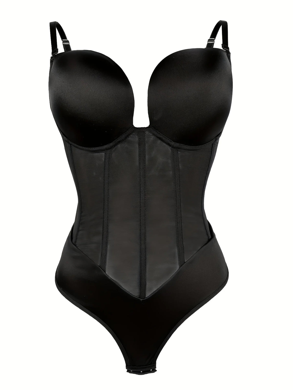 1pc Sexy Corset Solid Color Deep V Neck Contouring Onesie Belly Control Waist Trainer Slimming Thong Shapewear Women'S Lingerie