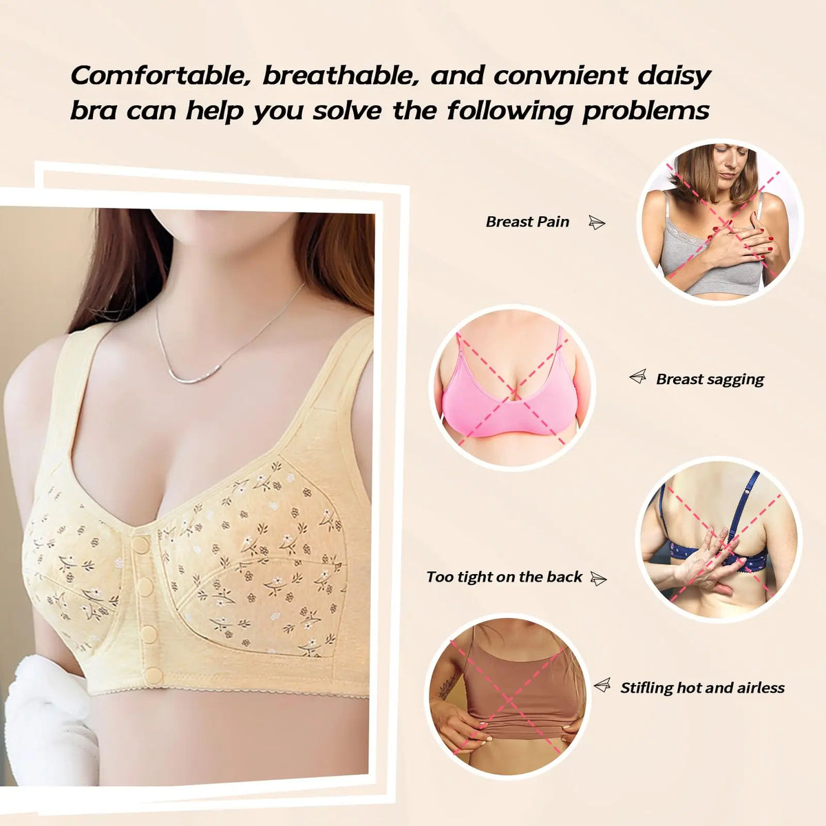 Elegant Front Buckle Floral Bra for Women – 7-Piece Set,Pressurized Support, Adjustable,Breathable, Ideal for Breastfeeding