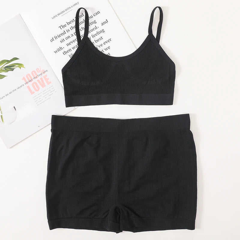 Women Seamless Bra And Panties Set Female Sport V-neck Unlined Bra High Rise Shorts Stretchy Underwear Sexy Lingerie Set