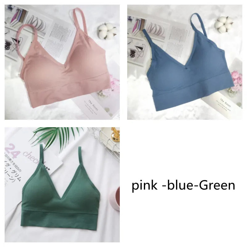 3Pcs/Set Women Sexy Crop Tops Seamless Bra Female Streetwear Sport Crop Top Tee Solid Color Underwear Lingerie Push Up Bra