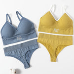 Women Seamless Bra And Panties Set High Rise Thongs Non-wire Sports Bra Comfy Brassiere Female Underwear Sexy Lingerie Set