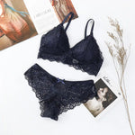 Women Floral Lace Bra And Panties Set Wire Free Bralette Low Rise Briefs Sexy Lingerie Set Ladies Lace Underwear Set