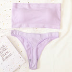 Women Strapless Bra And Panties Set Bandeau Bra High Waist Thong Seamless Underwear Sexy Tube Bra Female Sexy Lingerie Set M-XL