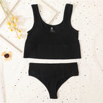 Seamless Women Lingerie Set Rib Bralette Sports Crop Top High Waist Briefs Panties Light Support Bra Sexy Underwear Set
