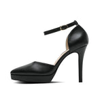 2025 Summer Brand Ankle Straps Womens Sandals 10 Cm Sexy Pointed Toe Platform Pumps Matte Leather Ladies High Heels Size 32 33