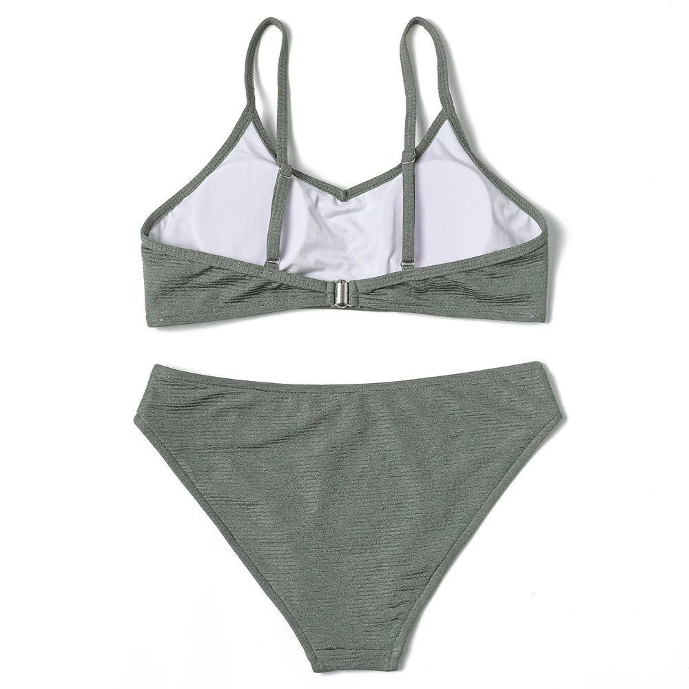 ZTVitality Sexy Solid Bikini Set 2025 New Arrival Padded Bra Push Up V-Neck Swimsuit Women Swimwear Summer Brazilian Beachwear
