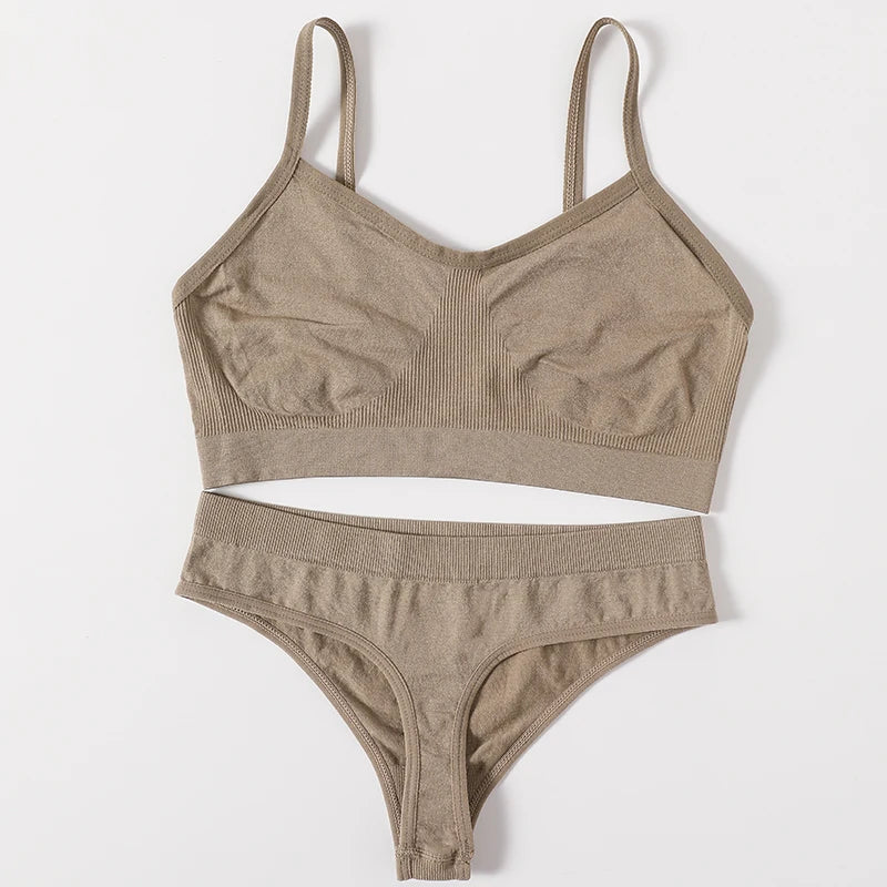 Women Buttery Soft Bra And Panties Set Push-Up Unlined Brassiere Breathable Ribbed Underwear Stretchy Crop Top Sexy Lingerie Set