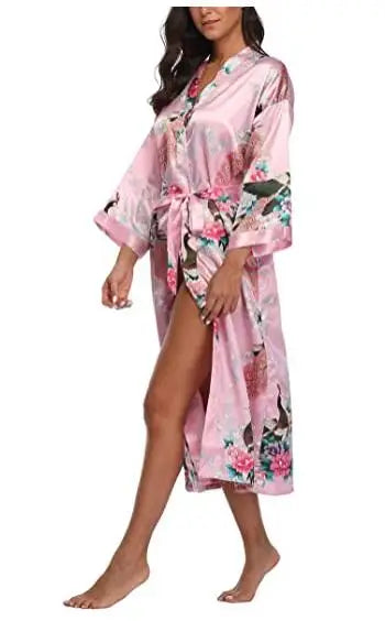 Sexy Women Long Robe With Pocket Wedding Bride Bridesmaid Dressing Gown Rayon Kimono Bathrobe Large Size S-XXXL Night Dress