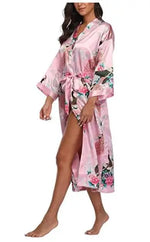Sexy Women Long Robe With Pocket Wedding Bride Bridesmaid Dressing Gown Rayon Kimono Bathrobe Large Size S-XXXL Night Dress