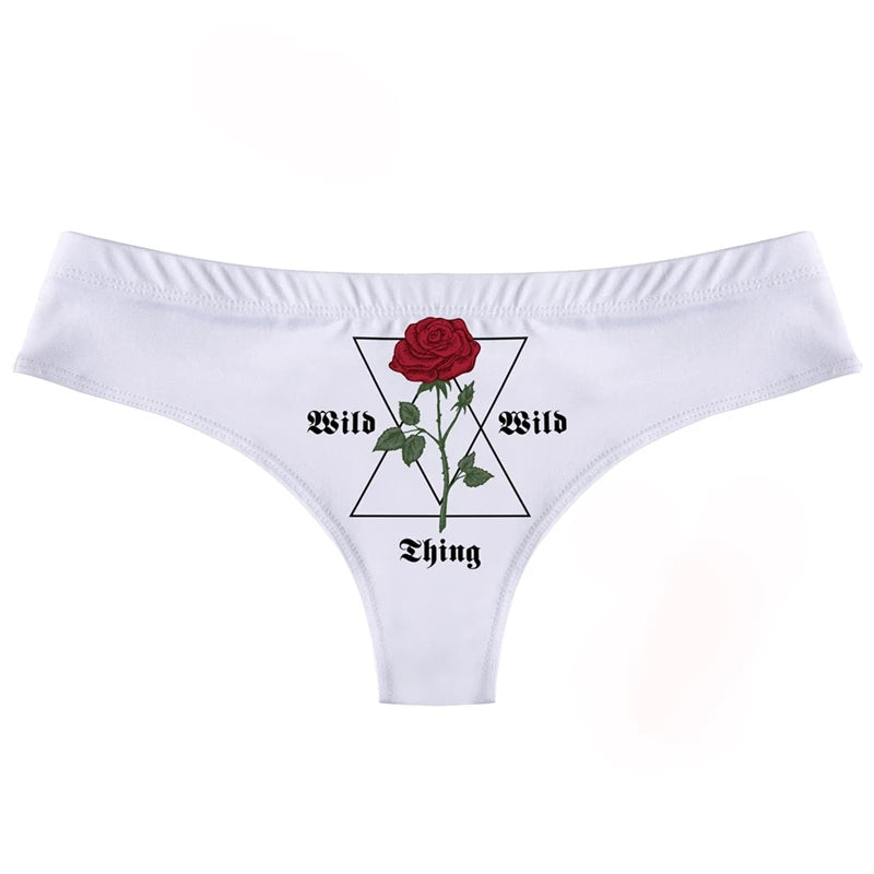 Valentine's Day Rose Flower Printed Women's thongs Elastic Low-Waist Ladies T-pants Comfortable Seamless Female G-string Tanga