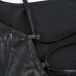 Women Sexy Suspender Mid-length Bodycon Dress Fashion Solid Color Leather Bandage Backless Skinny Split Dress For Female Mujer