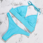 ZTVitality Sexy Solid Bikinis Push Up Bikini 2025 Padded Halter Thong Low Waist Swimwear Women String Bandage Swimsuit Biquini