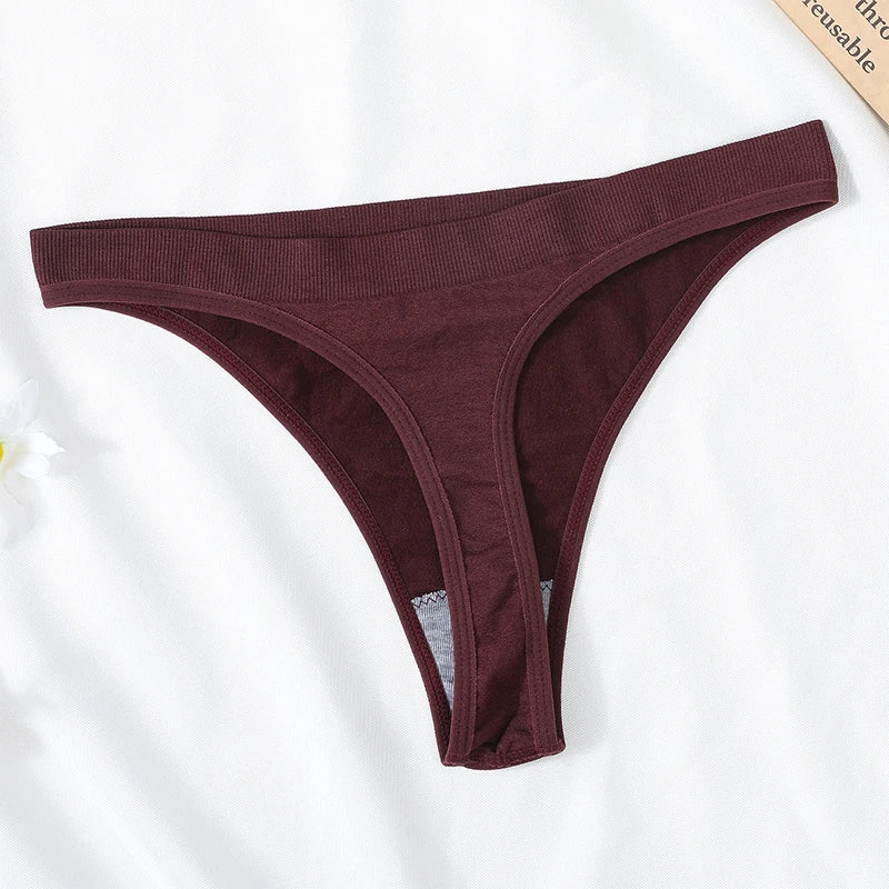 5Pcs/Set Women Brazilian Panties High Waist Thongs G-string Female Underpants Solid Color T-back Underwear Sexy Lingerie M-XL