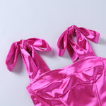 Women's Stain Bustier Tops Solid Color Bow Tie Strap Sleeveless Boned Corset Tops Summer Streetwear Tank Tops