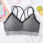 Gingham Lace Cross-Back Bralette Wireless Wrap Bra Sexy Lingerie Stretchy Beauty Cross Back Underwear Plaid Lace Trim Tube Bra