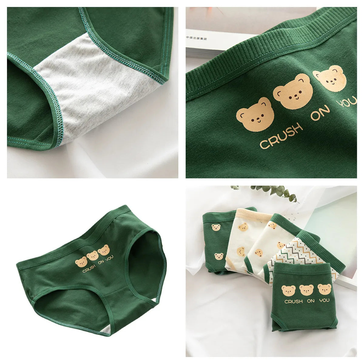 Cotton Panties Women Panties Green Print Briefs Low Waist Underwear Female Underpants Lingerie Cartoon Panty M-XL