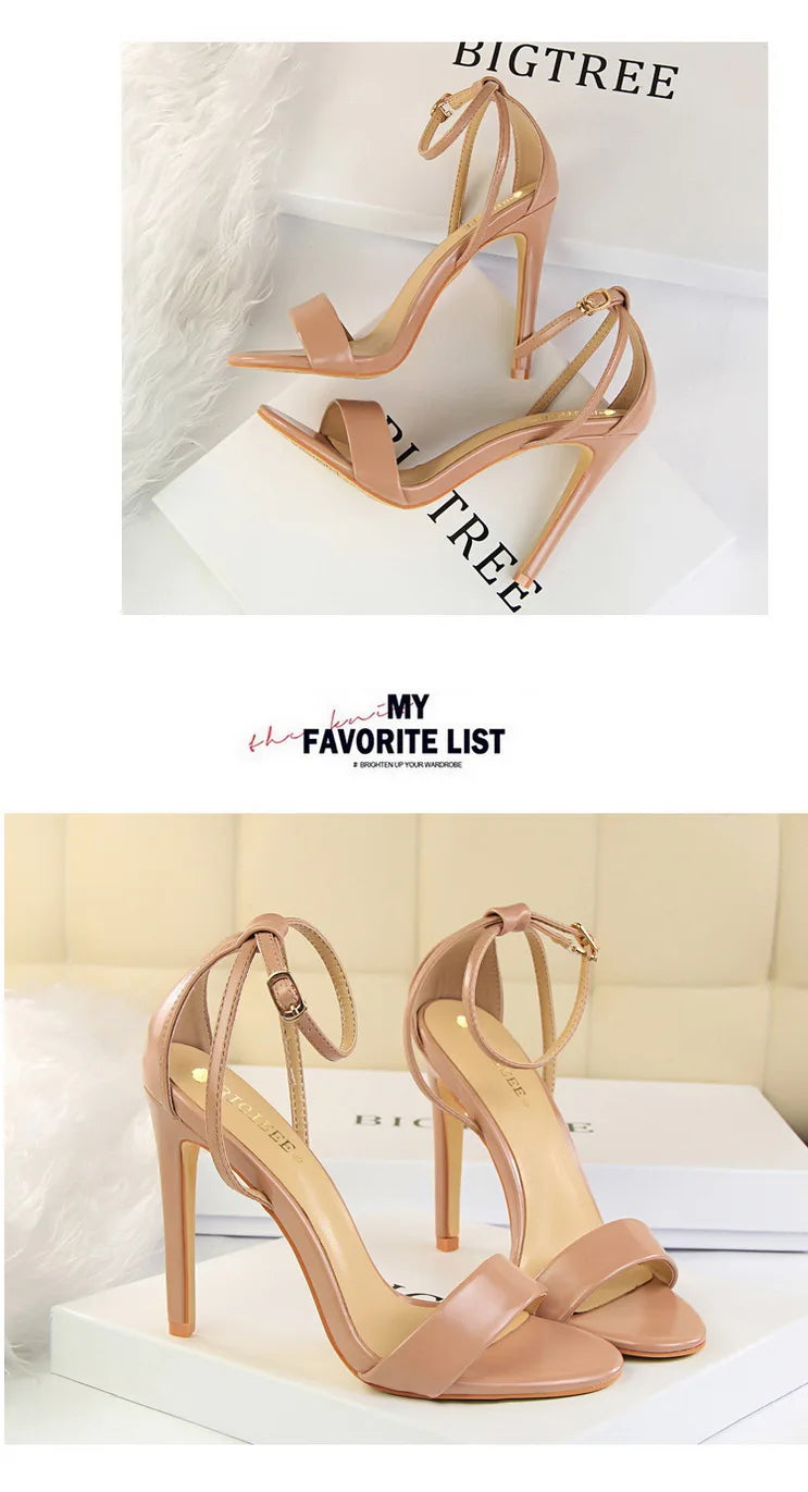 BIGTREE Shoes 11 cm High Heeled Sandals Women Summer Shoes Stiletto High Heels Open toed hollowed out Women Sandals Party Shoes