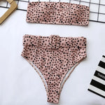 Neon Green Bandeau Swimsuit High Waist Bikini 2025 Women Swimwear Female Two pieces Bikini set Buckle Waistband bathing suit