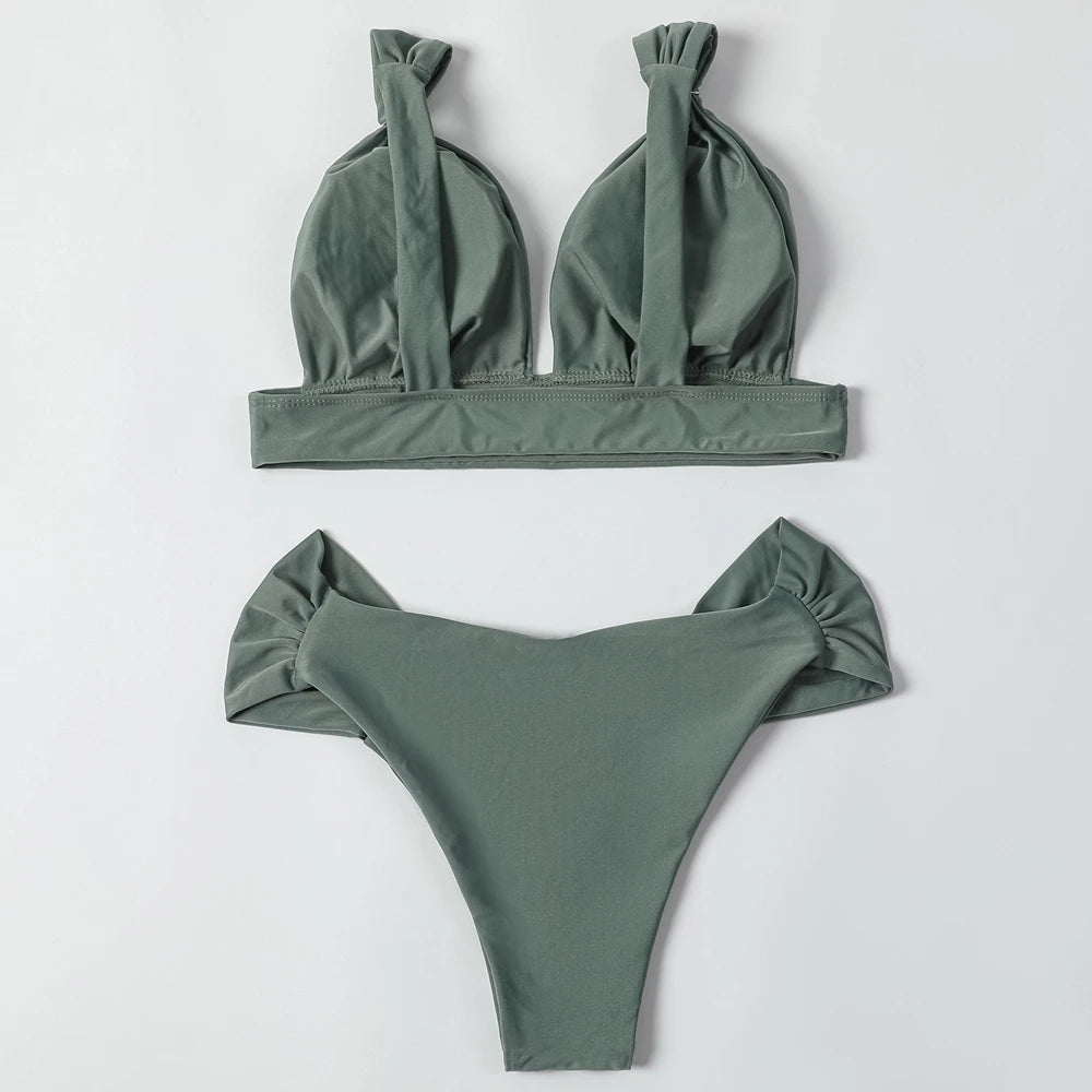 ZTVitality Solid Swimsuit Women Swimwear 2025 Newest Mid Waist Sexy Bikini Push Up Bikini Set Brazilian Bathing Suit Beach Wear