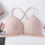 Front Closure Bra Deep V Bras For Women Thin Cross Straps Wire Free Brassiere Pdded Bralette Women's Underwear Sexy Lingerie