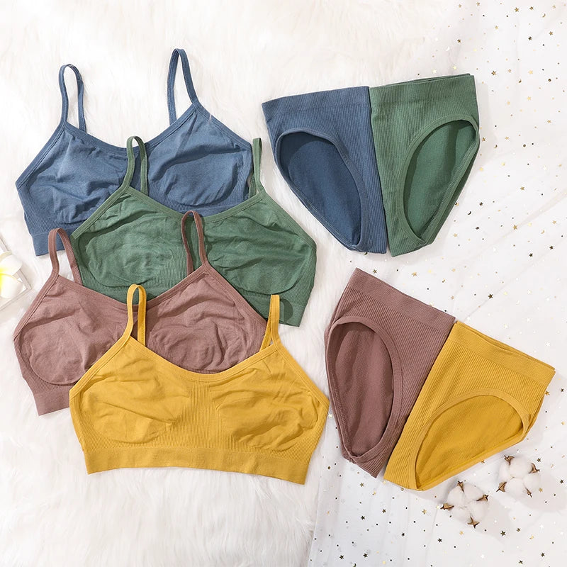 Women Seamless Bra And Panties Set Non-Wire Push-Up Bralette Female Low-Waist Thongs T-back Panties Sexy Lingerie Underwear Set