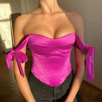 Women's Stain Bustier Tops Solid Color Bow Tie Strap Sleeveless Boned Corset Tops Summer Streetwear Tank Tops