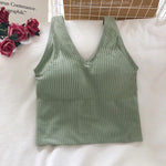 Women's Tank Crop Tops Female Tops Sexy Lingerie Seamless Underwear Streetwear V Neck Cropped Tee Padded Camisole