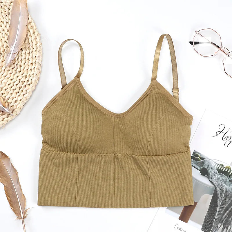 Women Tanks Top Low Back Crop Top Underwear Female Crop Sport Seamless Tops Sexy Lingerie Backless Removable Padded Camisole