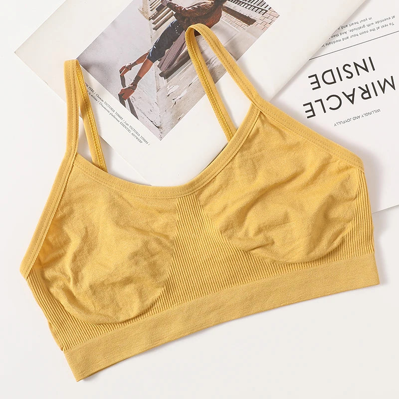 Women's Wireless Bra Sports Tube Top Ribbed Ruched Camisole Bralette With/Without Pads Underwear Sexy Lingerie M-L Intimates