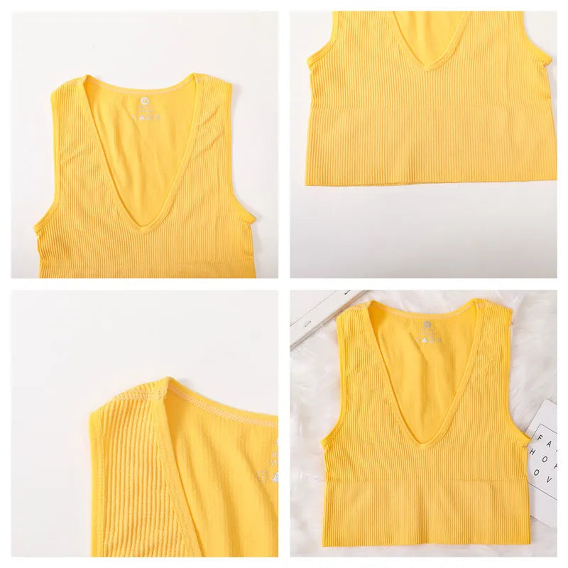 Women Crop Top Sexy Seamless Underwear Female Fitness Sleeveless Camisole Plunge Bralette Sports Cropped Tops Lingerie