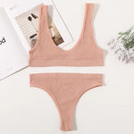 Women Seamless Bra And Panties Set Wire-Free U-Neck Small Cup Push-Up Bra Low-Rise Thongs Sexy Lingerie Female Underwear Set