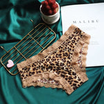 Women's Sexy Leopard Print Lace Panties with Elastic Waistband Seamless Underpants Cotton Crotch T-Pants Thong Briefs