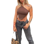 Summer Ladies Sexy Backless Chest Wrap Women Solid Color Hanging Neck Lace-Up Sleeveless Knitted Camisole Irregular Hem Top