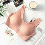 Thailand Latex Wireless Lace Bra – Push-Up, Seamless, Removable Pads, Beautiful Back Design for Daily Wear & Sleep
