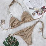 Sexy Halter Diamond Bikini Women Swimsuit Female Metal Chains Swimwear Two Pieces Bikini set Brazilian Bather Bathing Suit Swim