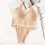 Women Seamless Bra Set Low Rise Brazilian Panties Wire Free Sports Bra Brassiere Sexy Lingerie Female Underwear Set