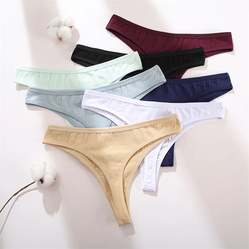 3Pcs/Set Women Cotton G-String Panties Female Low Rise Thongs Ladies Sexy Bikini 7 Solid Color Girl Soft M-XL Intimates Lingerie