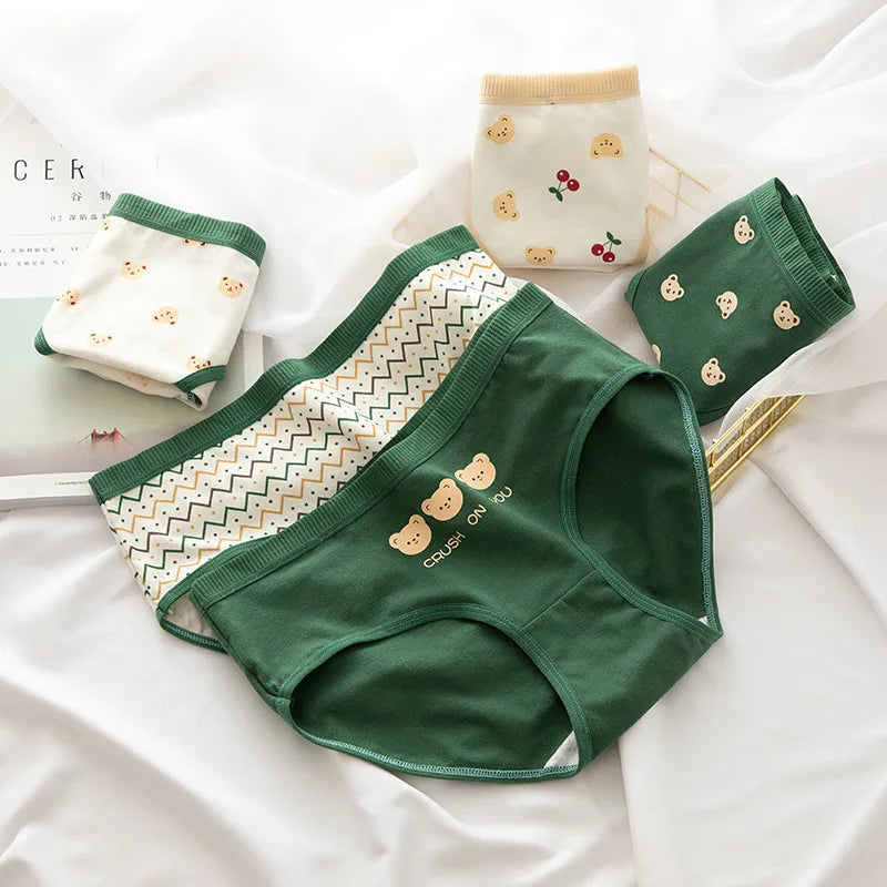 Cotton Panties Women Panties Green Print Briefs Low Waist Underwear Female Underpants Lingerie Cartoon Panty M-XL