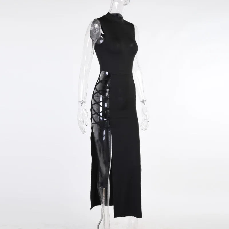 Elegant Black Sleeveless Bandage Sexy Dress for Women Club Party Backless Tank Dresses Skinny Fashion Summer