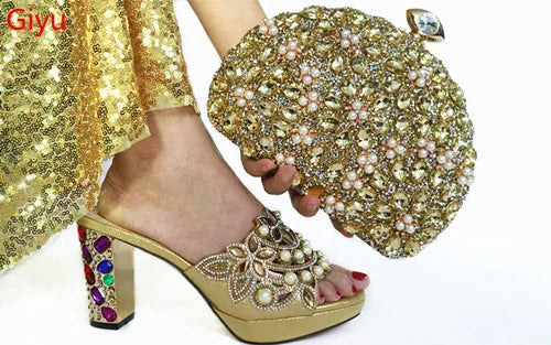 doershow Italian Shoe and Bag Set New 2024 Women Shoes and Bag Set In Italy blue Italian Shoes with Matching BagHTG1-3