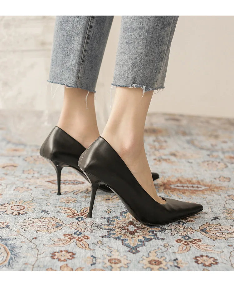 Pumps shoes Women Fashion Office Basic High Heels Work Lady Shoes Black Pink Green Thin Heels Brand Point Toe998