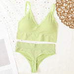 Women Sports Bra And Panties Set Seamless Bra U-Back Crop Top High Rise G-String Panties Thongs Underwear Sexy Lingerie Set