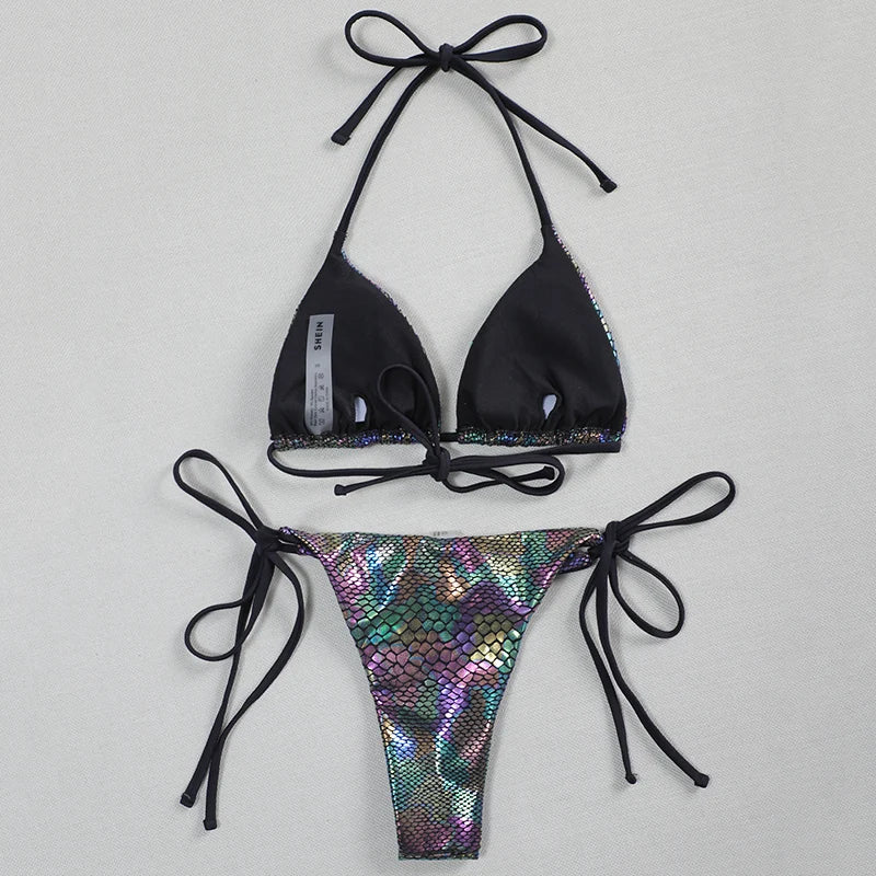 Sexy Leopard Bikini 2025 Halter Swimsuit Women String Swimwear Female Micro Bikini Set Brazilian Bathing Suit Push Up Swim Wear