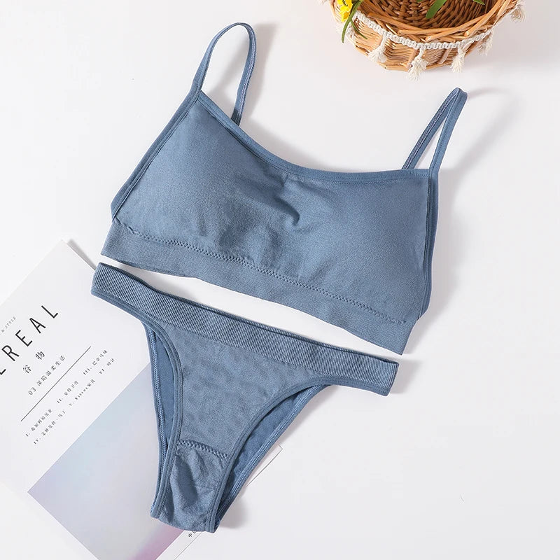 Women Seamless Bra And Panties Set Sexy High Waist Briefs Wire Free Bra Female Sexy Underwear Brazilian Panties Lingerie Set
