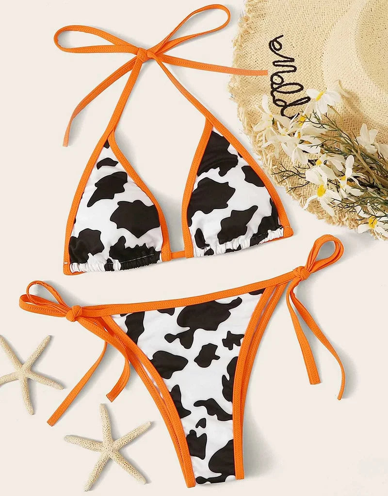 Sexy Leopard Bikini 2025 Halter Swimsuit Women String Swimwear Female Micro Bikini Set Brazilian Bathing Suit Push Up Swim Wear